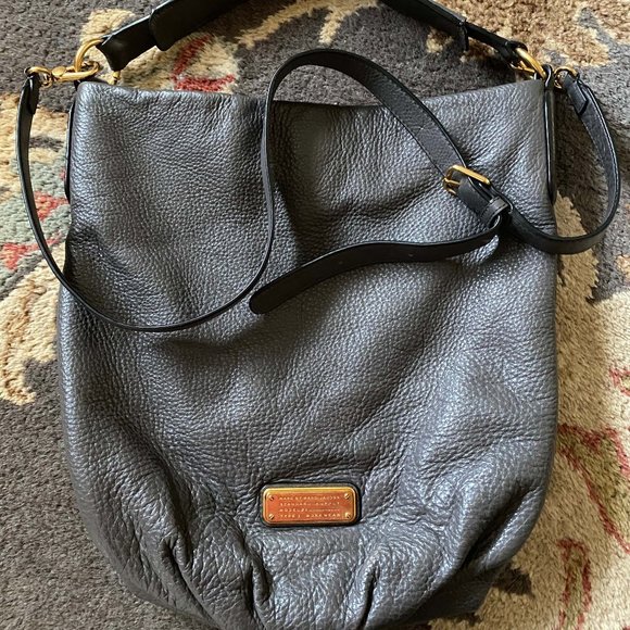 Marc By Marc Jacobs "new Q Hillier" Dark Grey Leather Crossbody Hobo - Picture 1 of 5